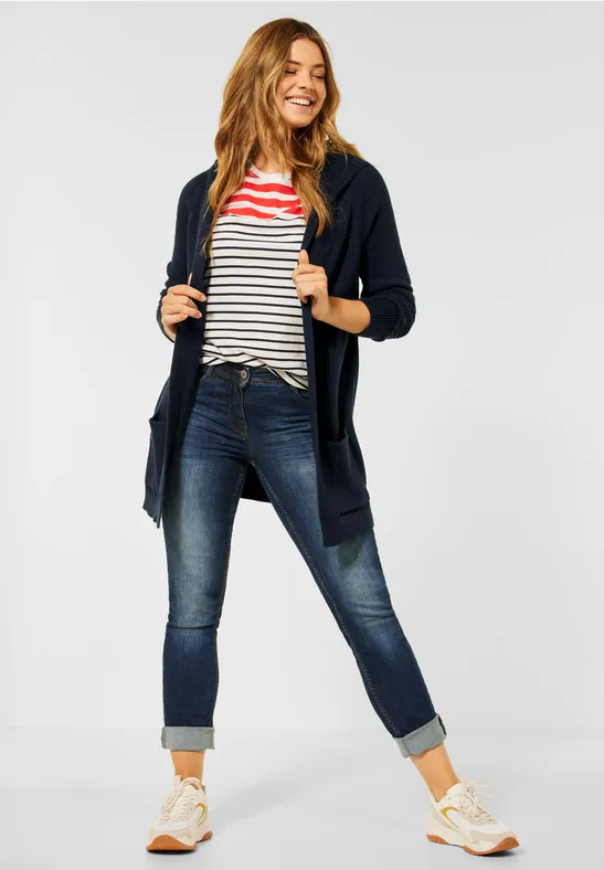 Langer Cardigan mit Struktur deep blue