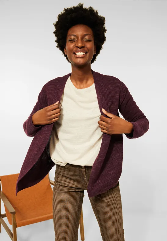 Open melange cardigan red grape heather melange