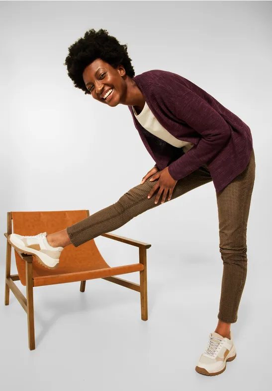 Open melange cardigan red grape heather melange