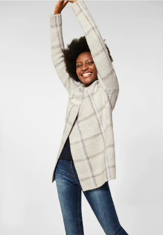 Hoodie cardigan birch white melange