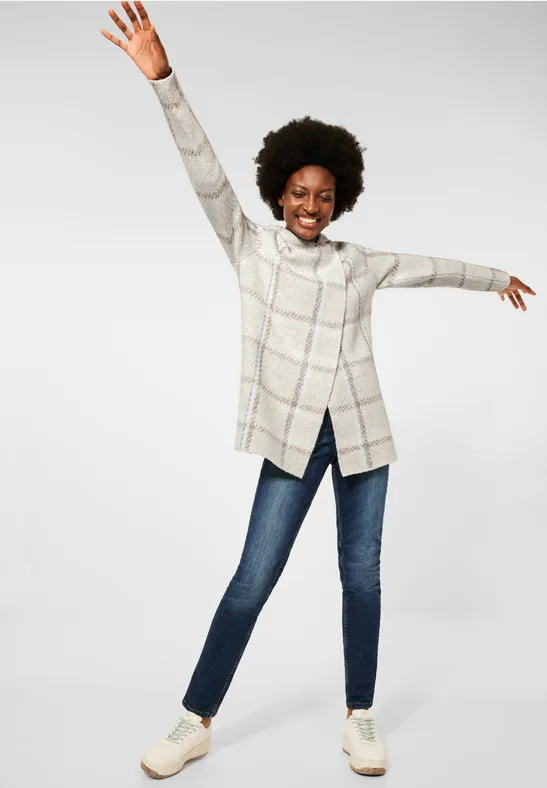 Hoodie cardigan birch white melange