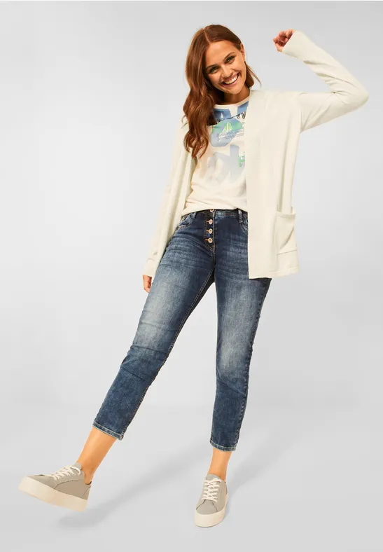 Basic open cardigan birch white melange