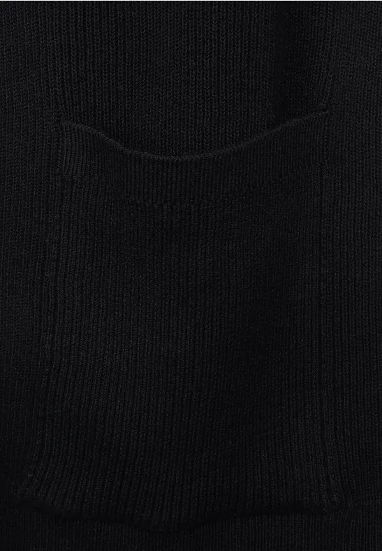 Langer Cardigan mit Kapuze Black