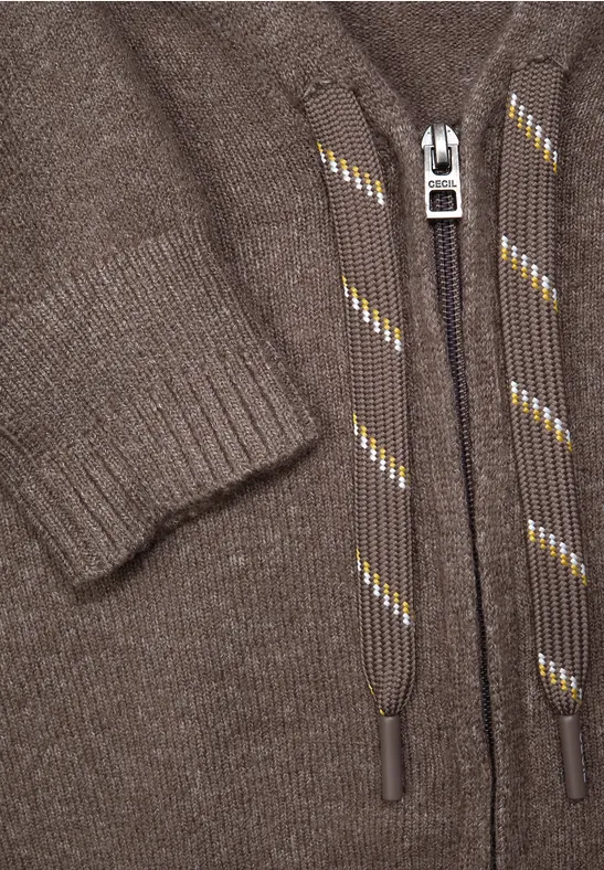Cosy vest met rits dark taupe melange