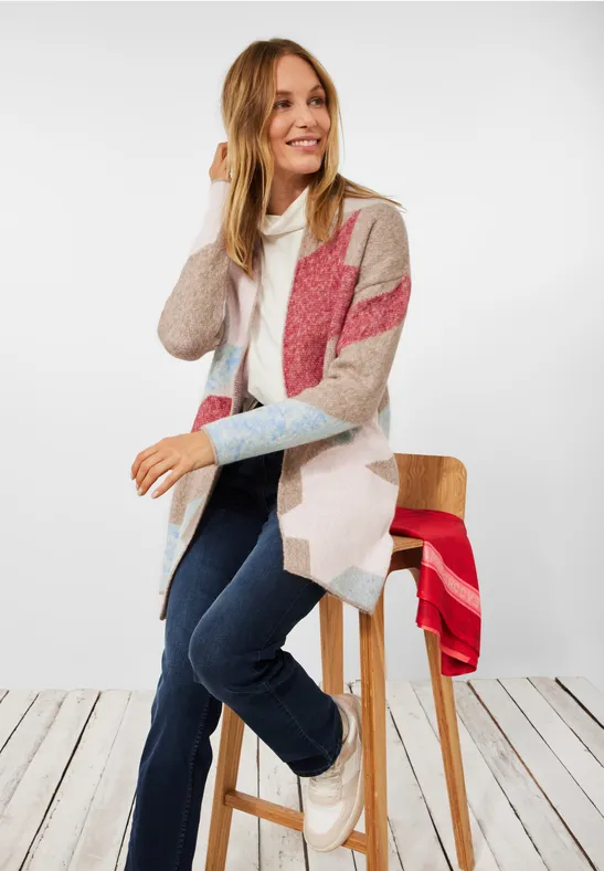 Cardigan jacquard à motifs almond beige melange