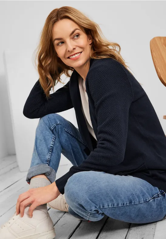 Cardigan met structuurmix deep blue