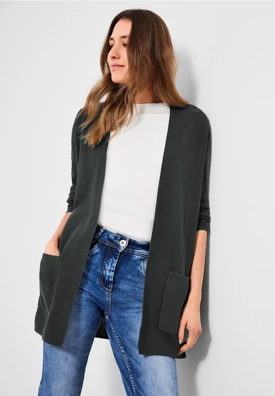 Lange cardigan met zakken easy khaki