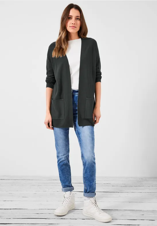 Lange cardigan met zakken easy khaki