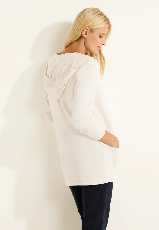 Open cardigan met capuchon birch white melange