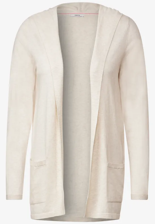 Open cardigan met capuchon birch white melange