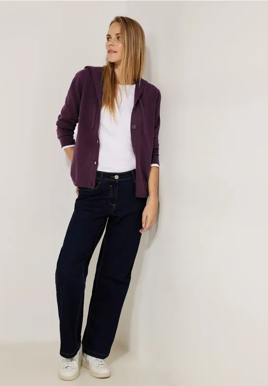 Kapuzen Strickjacke deep berry melange