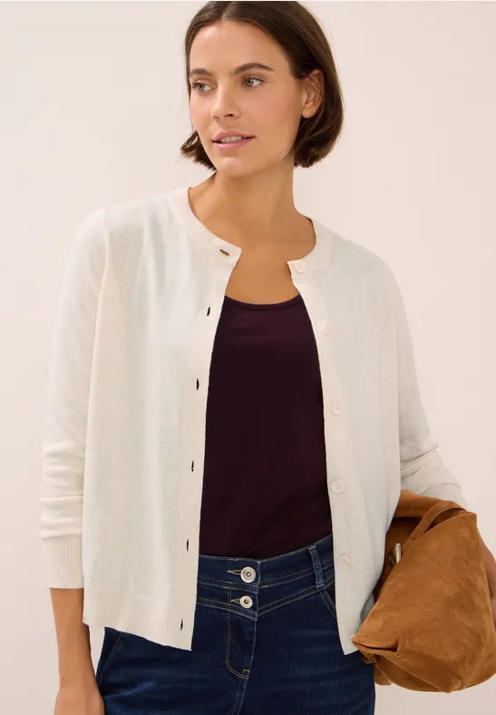 Strickjacke mit Knopfleiste oat milk beige melange