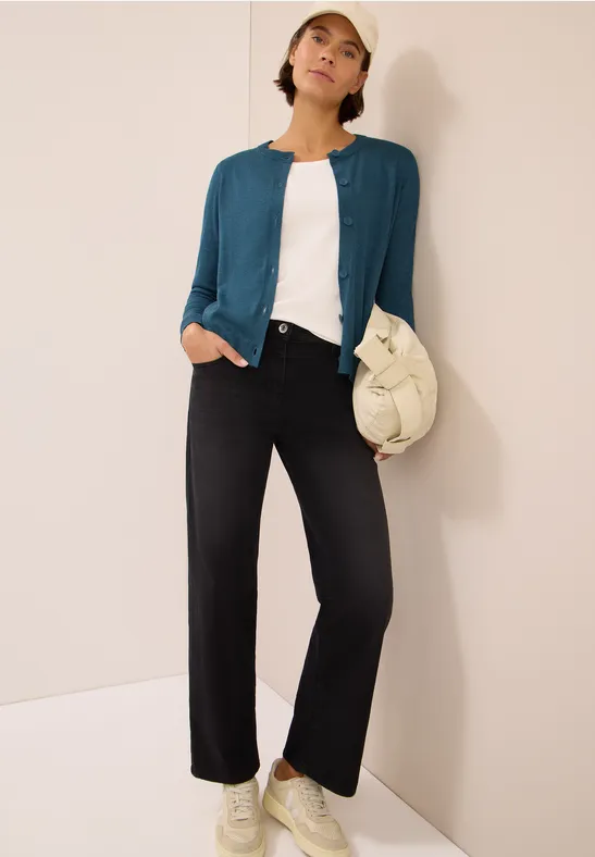 Vest met knoopsluiting dull teal blue melange
