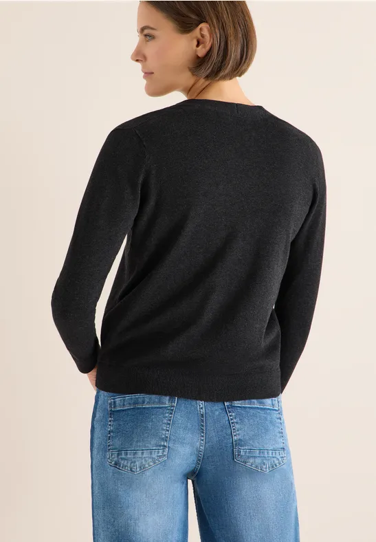 V-Neck Cardigan charcoal grey melange