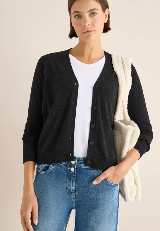 V-Neck Cardigan charcoal grey melange