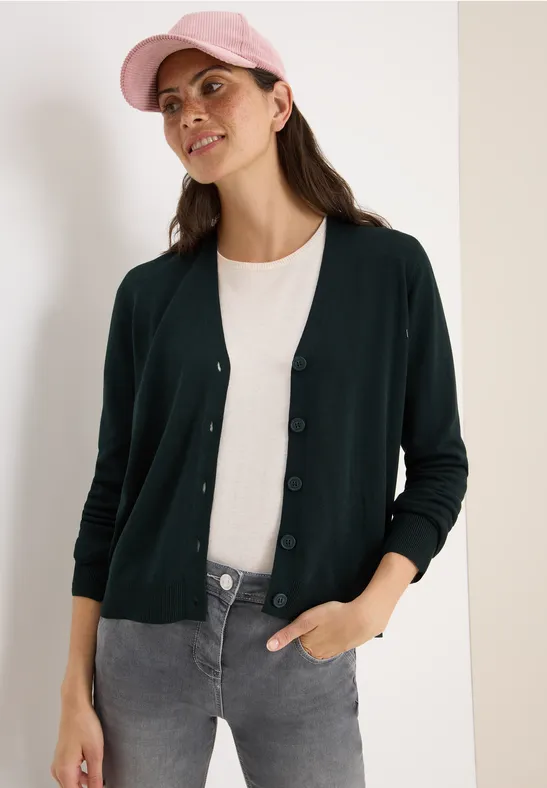 V-Neck Cardigan ink green