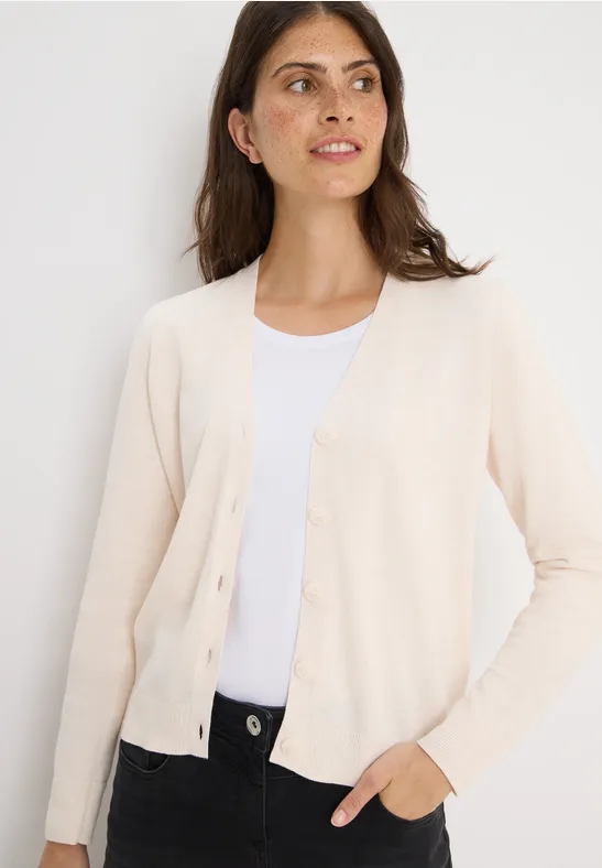 V-Neck Cardigan oat milk beige melange