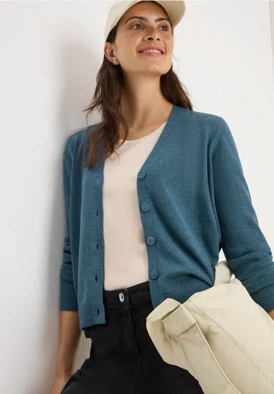 V-hals vest dull teal blue melange