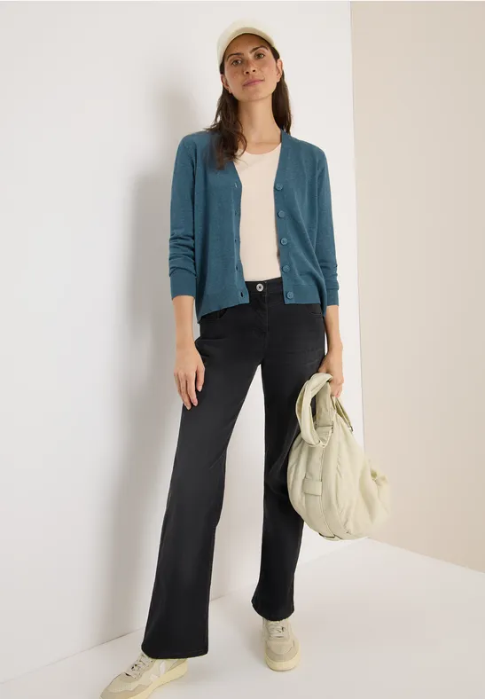 V-hals vest dull teal blue melange