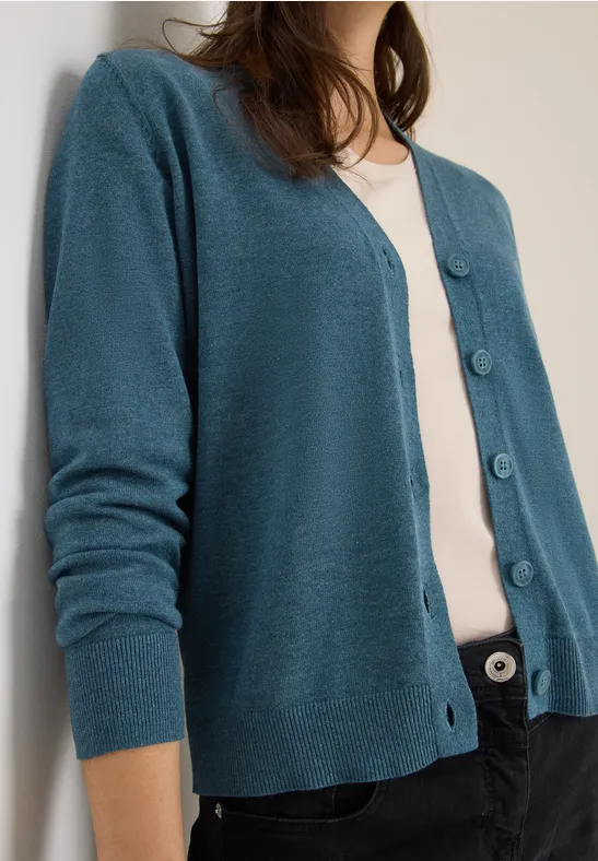 V-hals vest dull teal blue melange