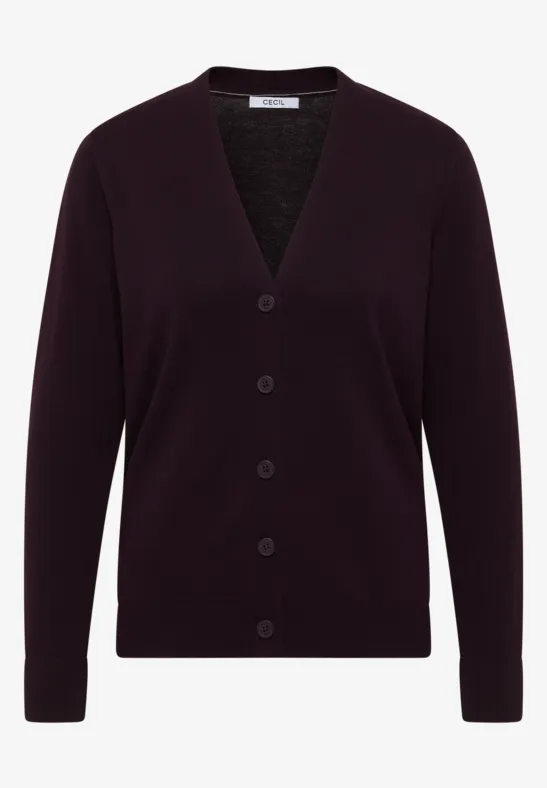 V-Neck Cardigan eggplant red
