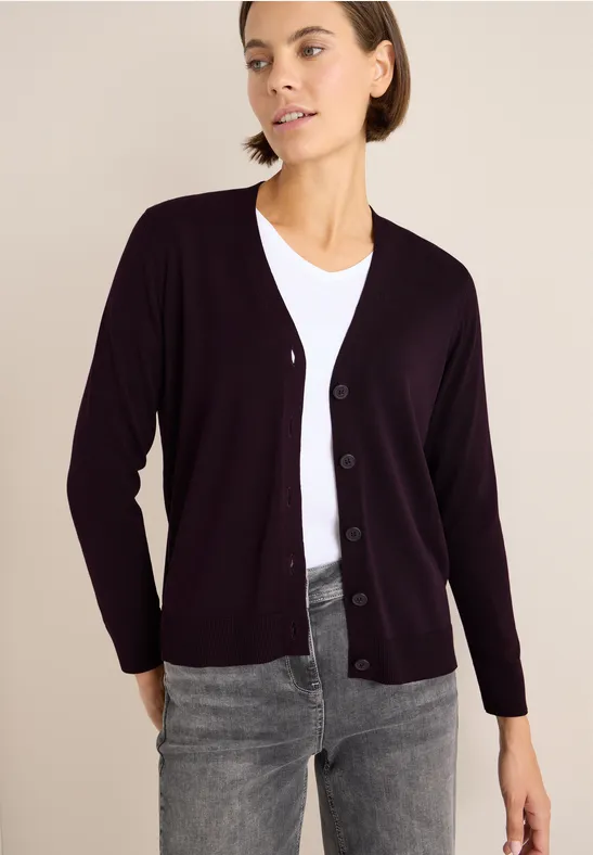 V-Neck Cardigan eggplant red