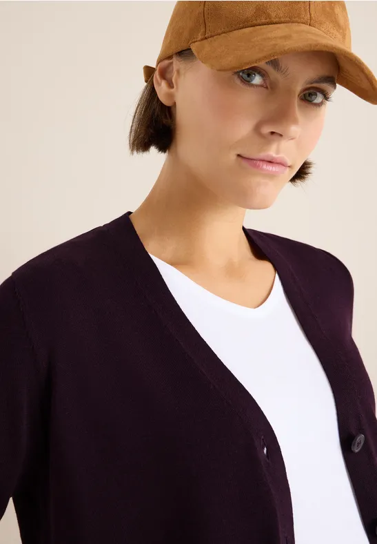 V-Neck Cardigan eggplant red