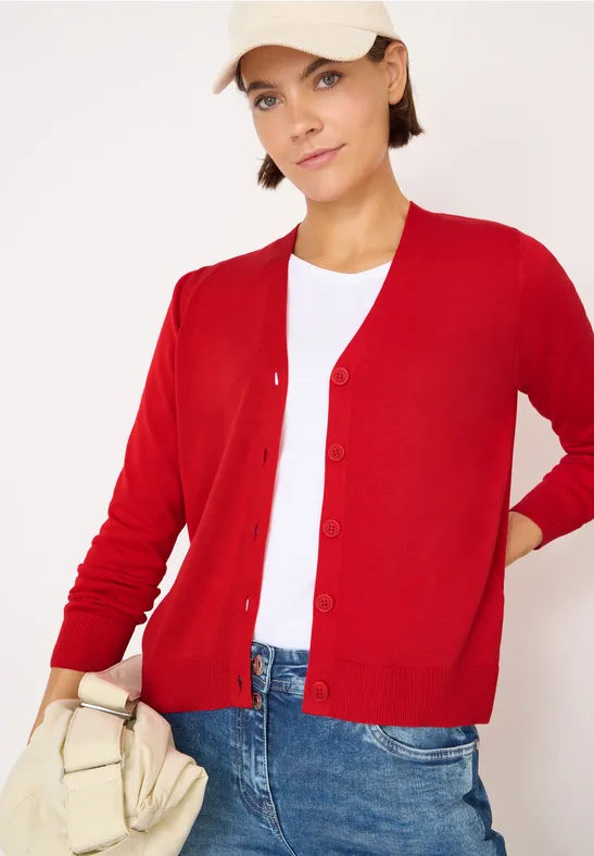 V-Neck Cardigan fiery red