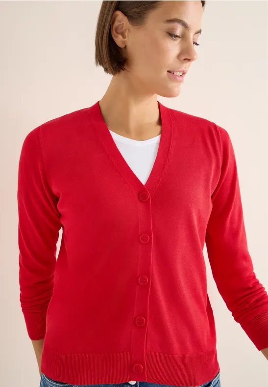 V-Neck Cardigan fiery red