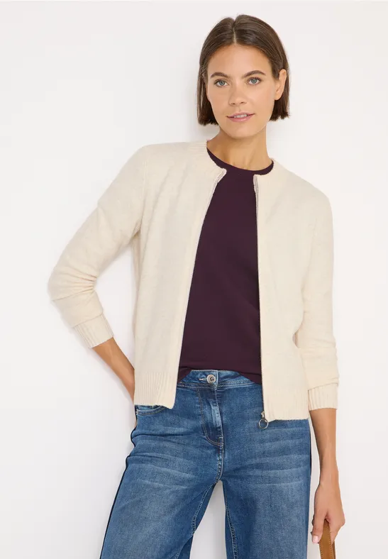 Cosy Cardigan mit Zipper oat milk beige melange