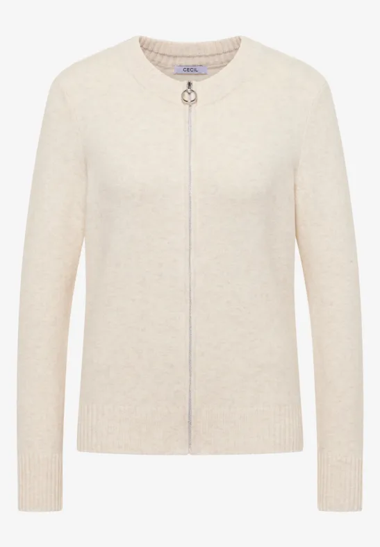 Cosy Cardigan mit Zipper oat milk beige melange