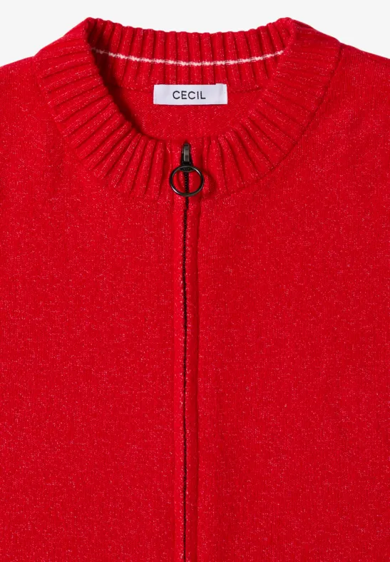 Cosy Cardigan mit Zipper fiery red melange