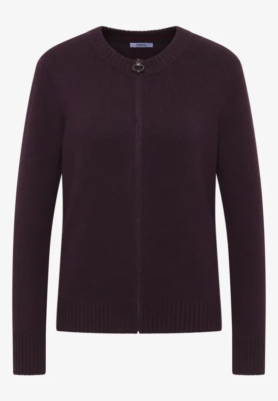 Cosy Cardigan mit Zipper eggplant red melange