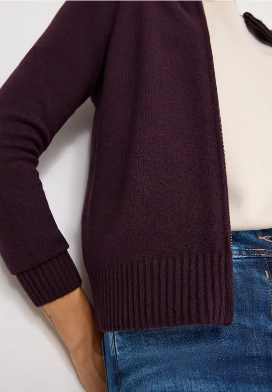 Cosy Cardigan mit Zipper eggplant red melange