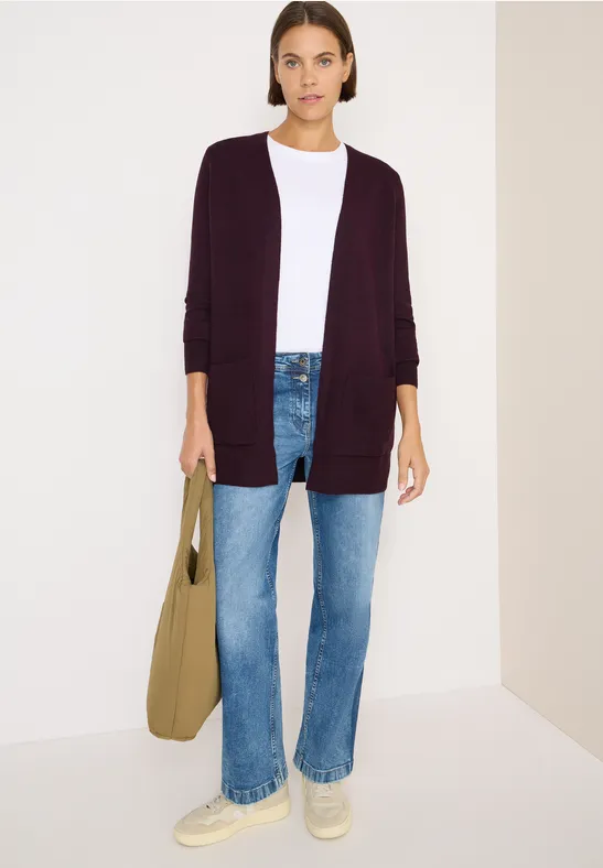 Offener Cosy Cardigan eggplant red melange