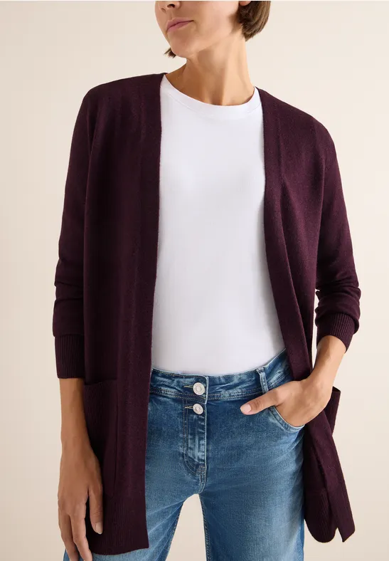 Offener Cosy Cardigan eggplant red melange