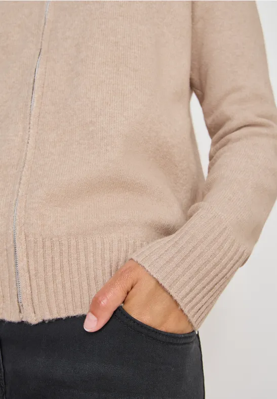 Cardigan avec fermeture éclair sandalwood beige melange