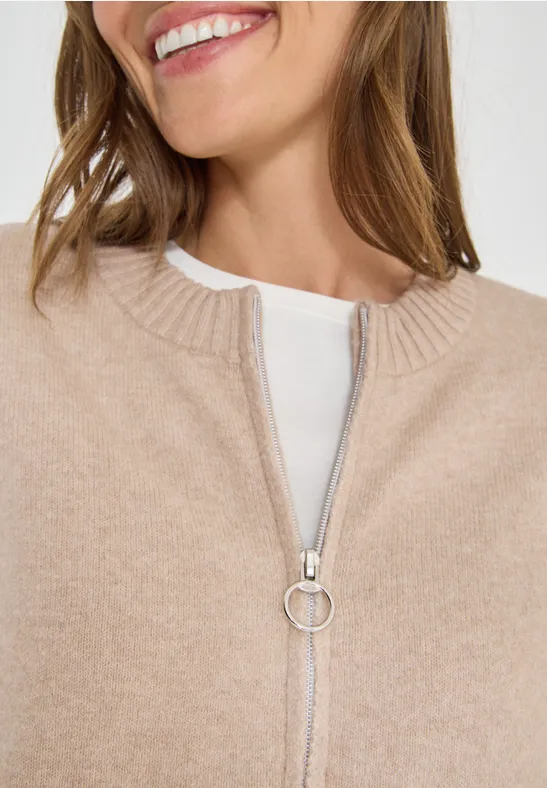 Cardigan avec fermeture éclair sandalwood beige melange