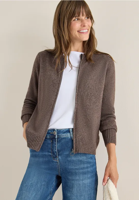 Cardigan mit Zipper mushroom taupe melange