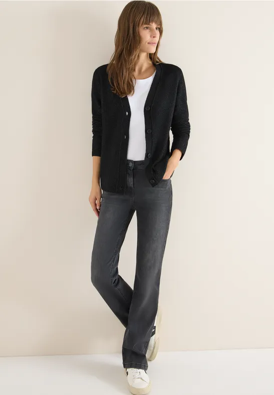 Zacht vest met V-hals black melange