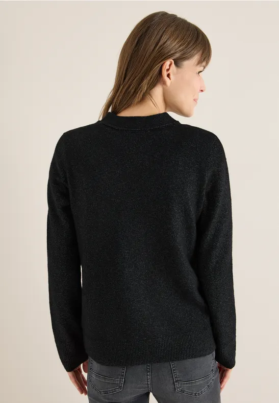 Zacht vest met V-hals black melange