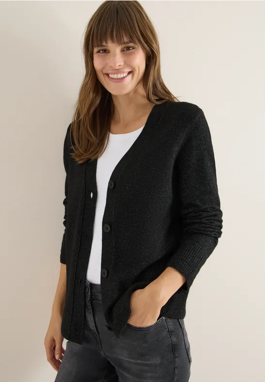 Zacht vest met V-hals black melange