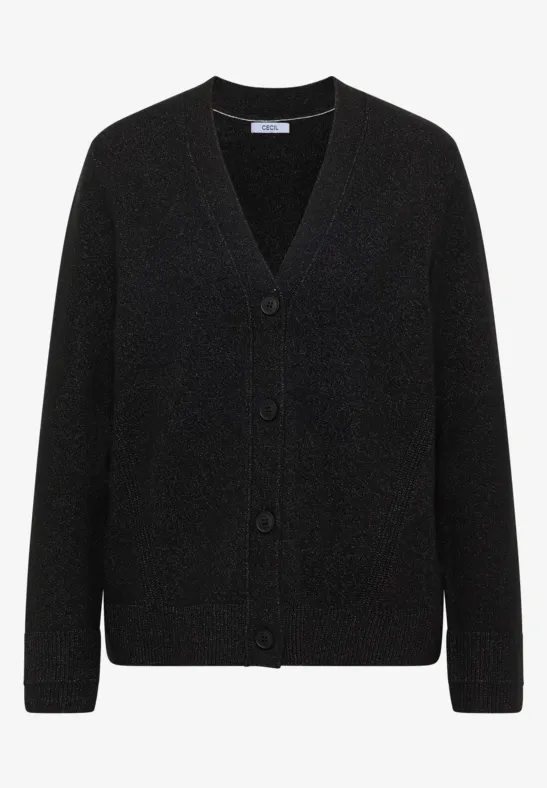 Zacht vest met V-hals black melange