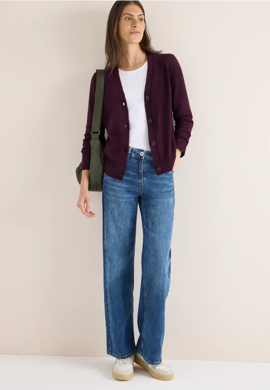 Cardigan doux à col en V eggplant red
