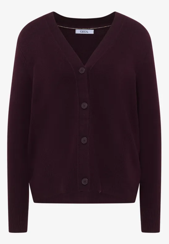 Cardigan doux à col en V eggplant red