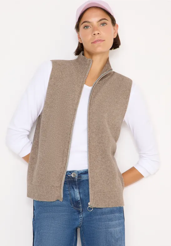 Vest met geribde structuur toffee cream melange