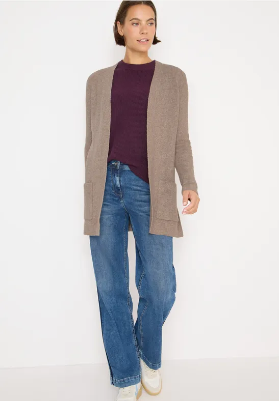 Offener Struktur-Cardigan toffee cream melange
