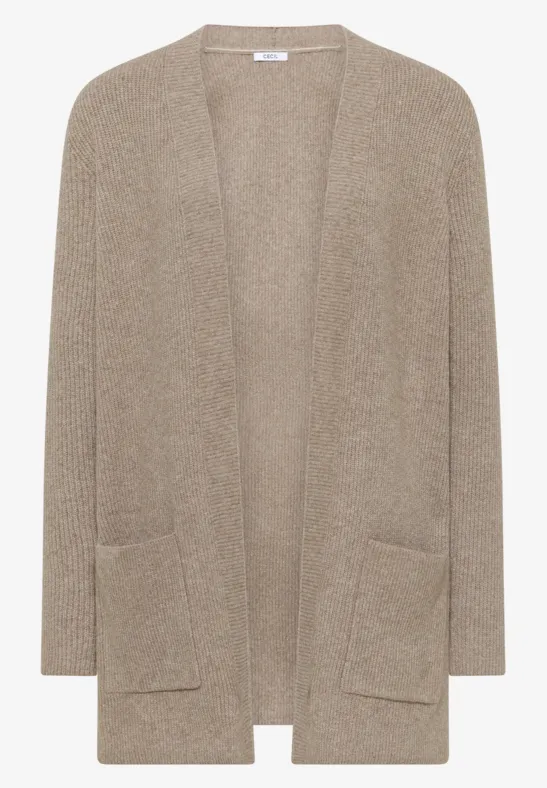 Offener Struktur-Cardigan toffee cream melange