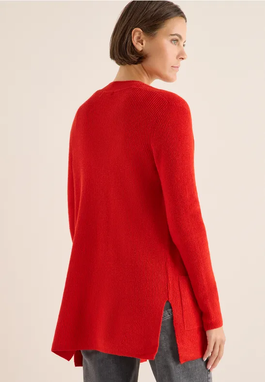 Offener Struktur-Cardigan fiery red