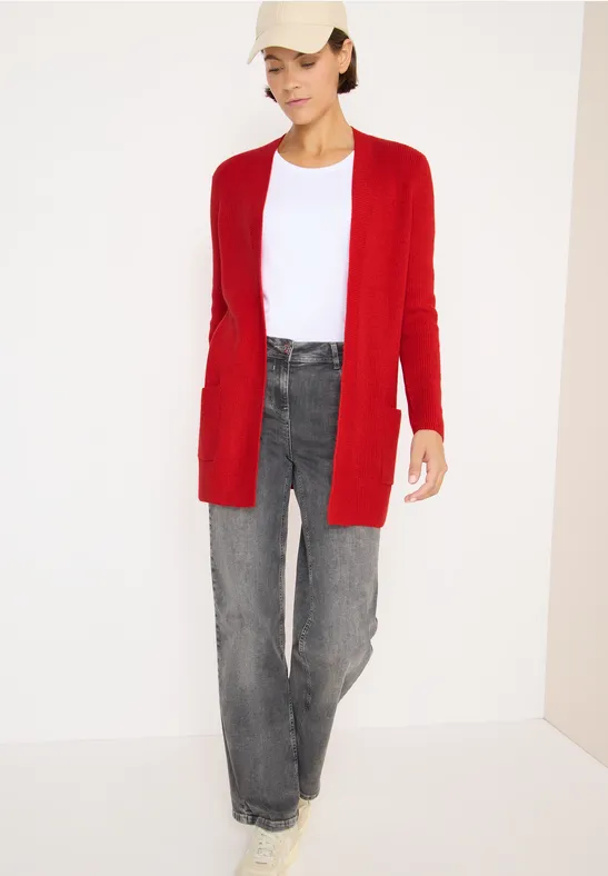 Offener Struktur-Cardigan fiery red